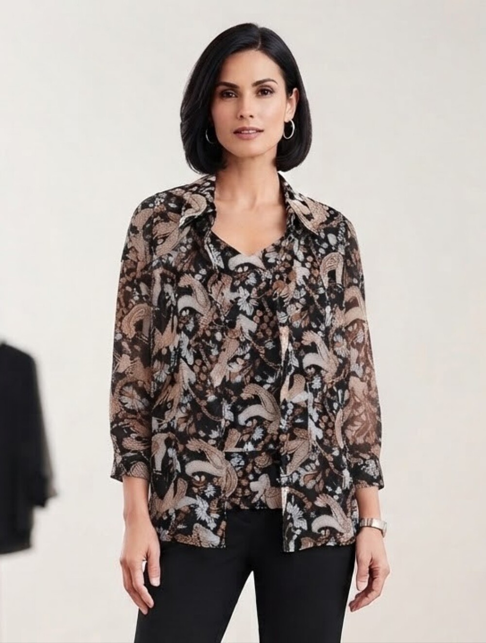 Danny & Nicole 2-Piece Chiffon Paisley Twin Set Blouse & Lined Tank – Size 12